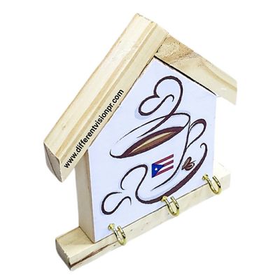 Artesanía P.R casita para llaveros madera (Taza de café)
