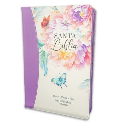 Biblia RV60 con índice y zipper Letra Súper Gigante  Imit piel púrpura   (Free Shipping)