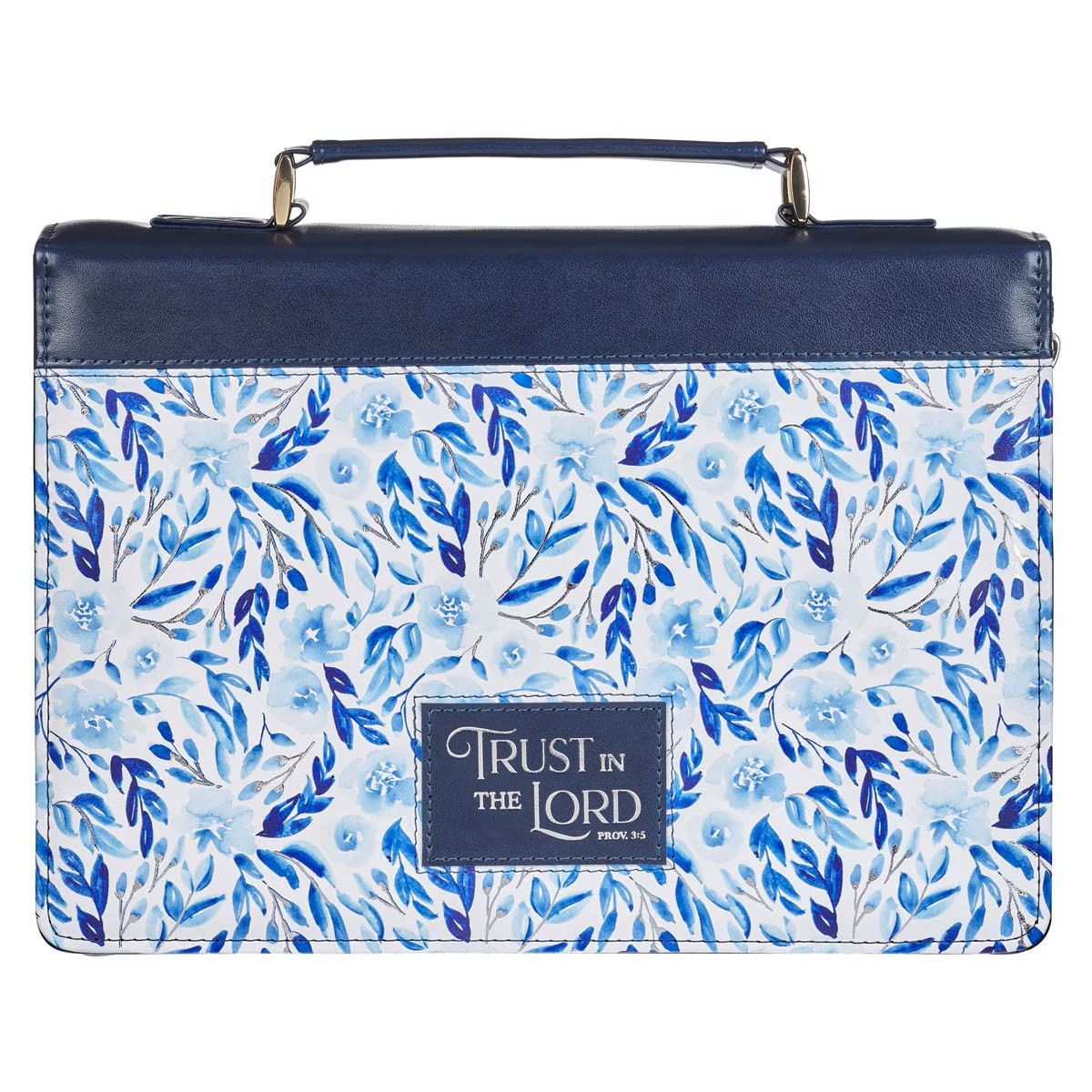Cover Sufficient Grace Taupe Wildflower Tapestry Faux Leather Fashion Bible Cover - 2 Corinthians 12:9 Trust in the Lord (Confía en el Señor) Prov 3:5 Simil piel azul