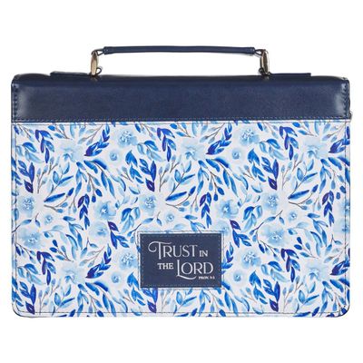 Cover Sufficient Grace Taupe Wildflower Tapestry Faux Leather Fashion Bible Cover - 2 Corinthians 12:9 Trust in the Lord (Confía en el Señor) Prov 3:5 Simil piel azul