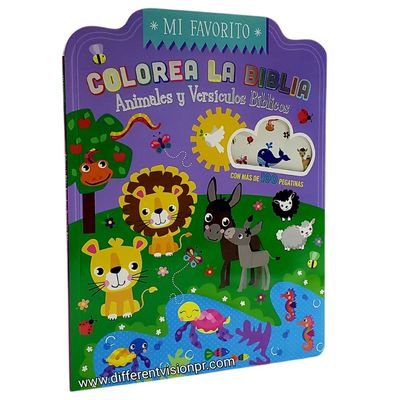 Colorea la Biblia - Animales y Versículos Bíblicos con Pegatinas