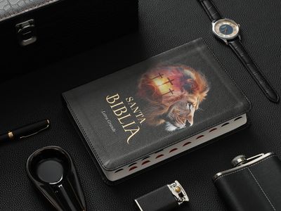 Biblia RV60 Letra Grande imit piel negro león con índice (Free Shipping)