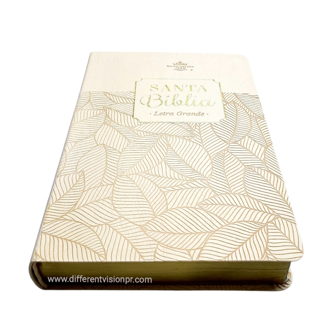 Biblia RV1960 Letra Grande, imit piel beige con hojas