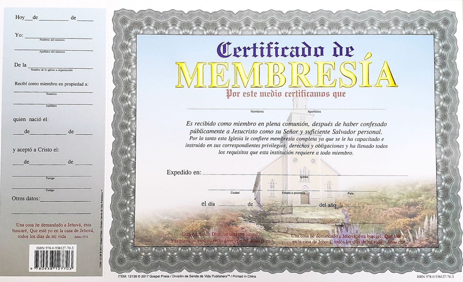 Certificado De Membresia (15 unidades)