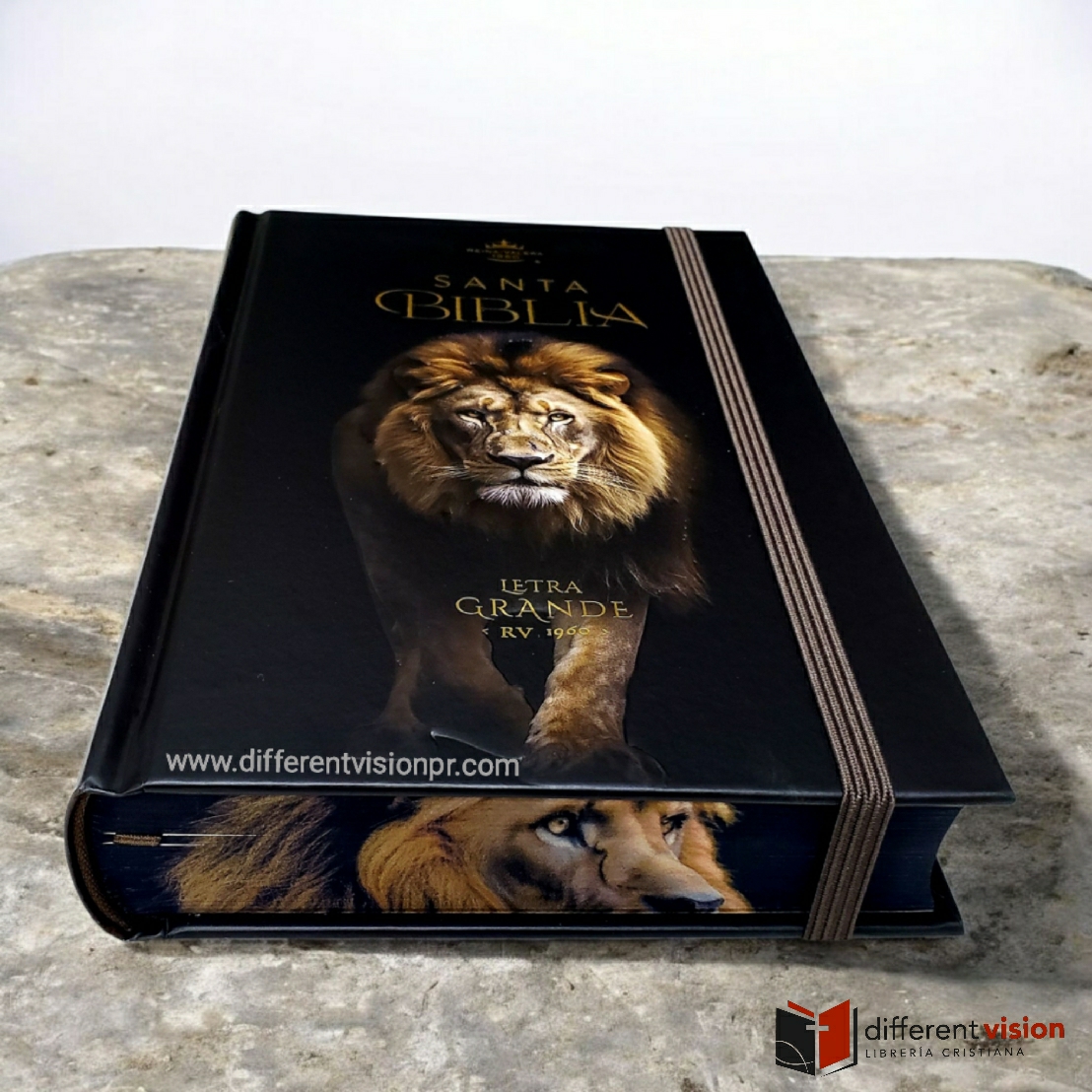 Biblia RVR60 Tamaño manual Letra Grande Tapa dura con elástico: León de Judá (Free Shipping)