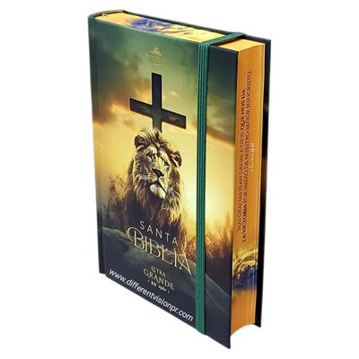 Biblia RVR60 Tamaño manual Letra Grande Tapa dura con elástico: León y Cruz (Free Shipping)