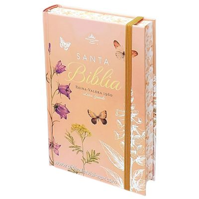 Biblia RVR60 Tamaño manual Letra Grande Tapa dura con elástico: Primavera Coral (Free Shipping)