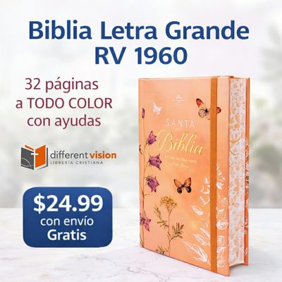 Biblia RVR60 Tamaño manual Letra Grande Tapa dura con elástico: Primavera Coral (Free Shipping)