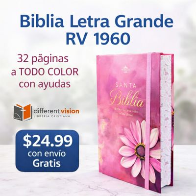 Biblia RVR60 Tamaño manual Letra Grande Tapa dura con elástico: Primavera Rosa (Free Shipping)