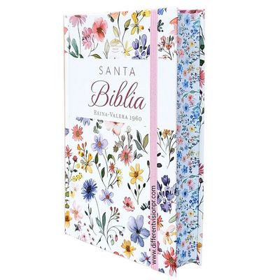 Biblia RVR60 Tamaño manual Letra Grande Tapa dura con elástico: Primavera Blanca (Free Shipping)