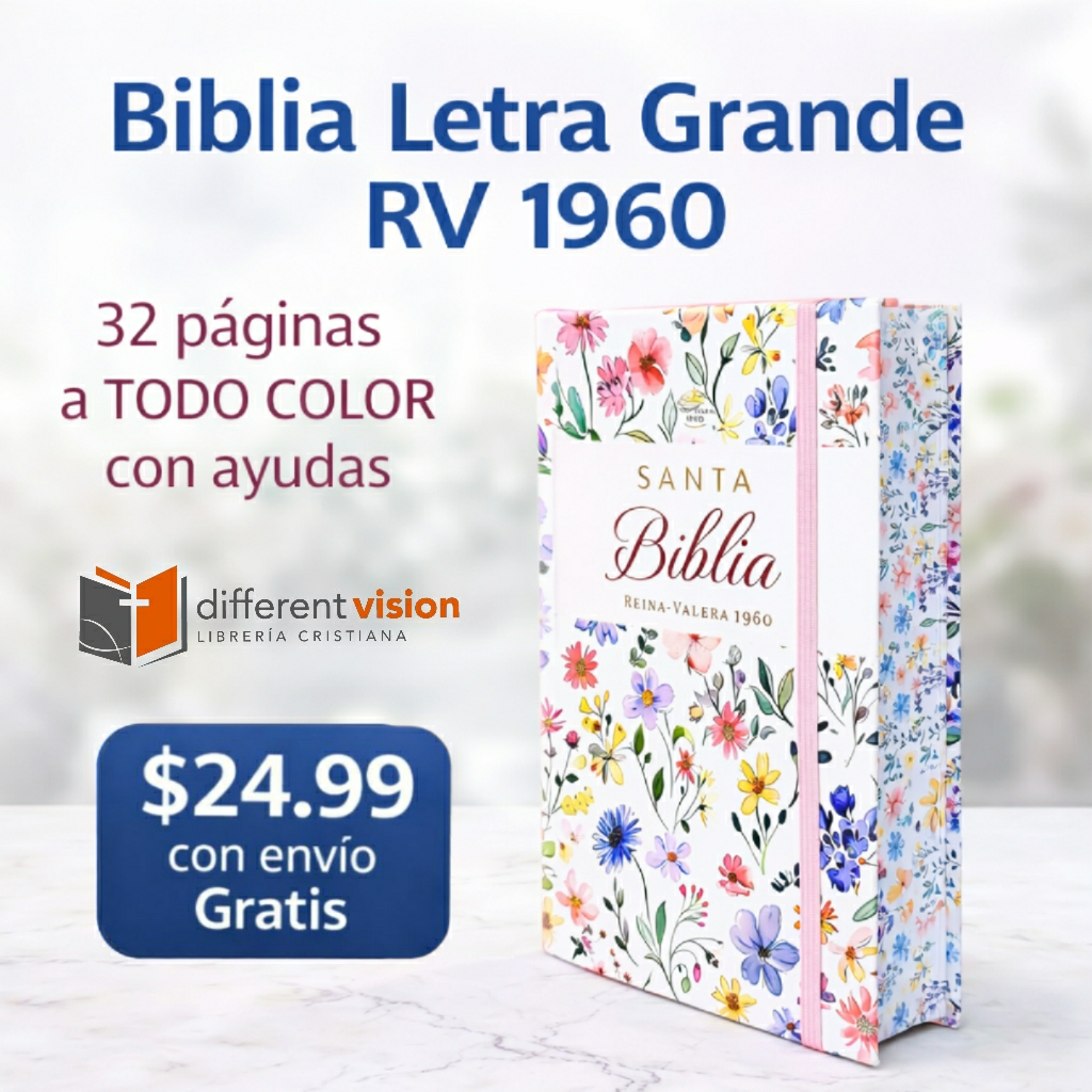 Biblia RVR60 Tamaño manual Letra Grande Tapa dura con elástico: Primavera Blanca (Free Shipping)