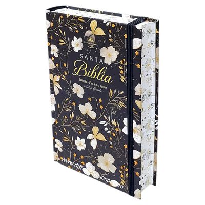 Biblia RVR60 Tamaño manual Letra Grande Tapa dura con elástico: Primavera Negra (Free Shipping)