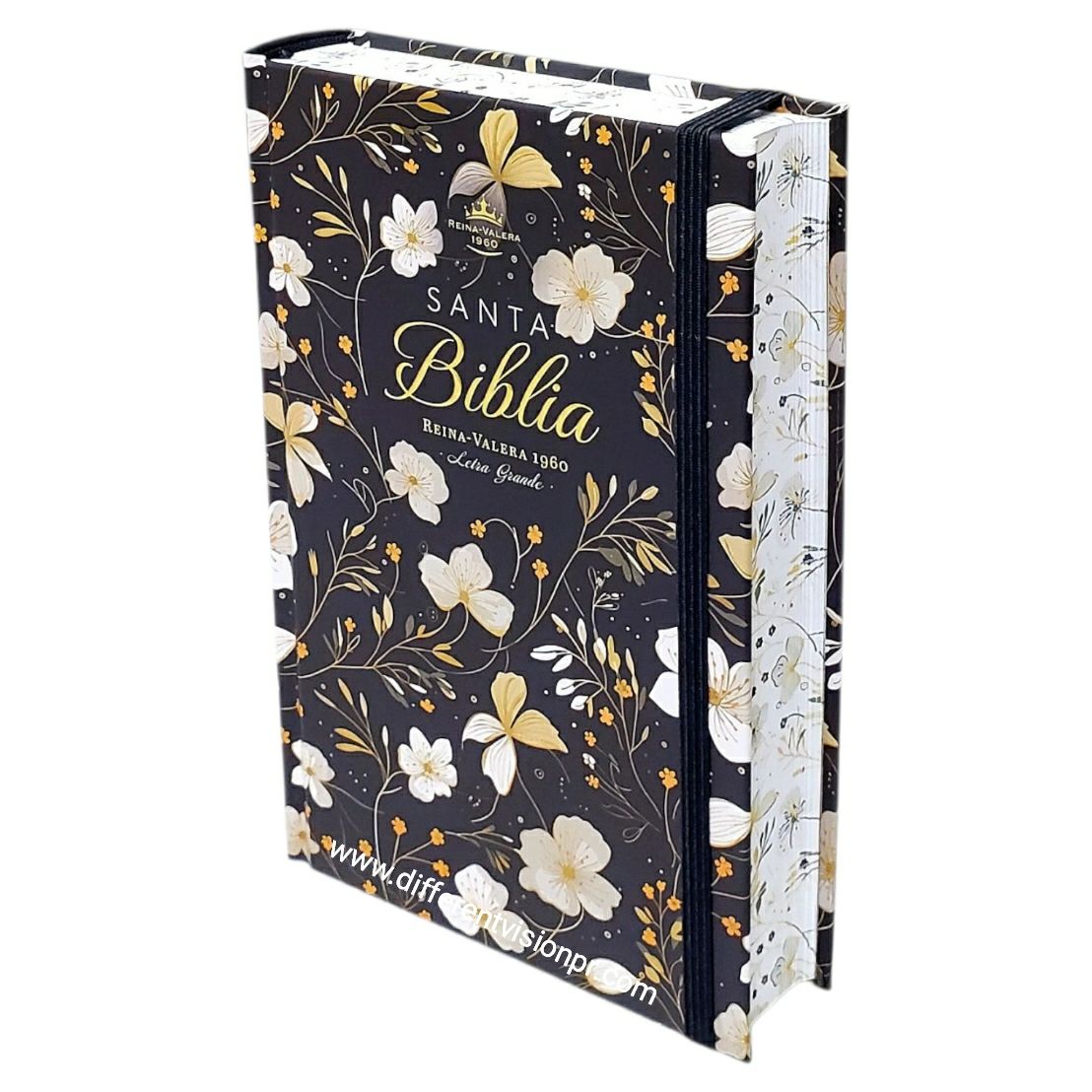 Biblia RVR60 Tamaño manual Letra Grande Tapa dura con elástico: Primavera Negra (Free Shipping)