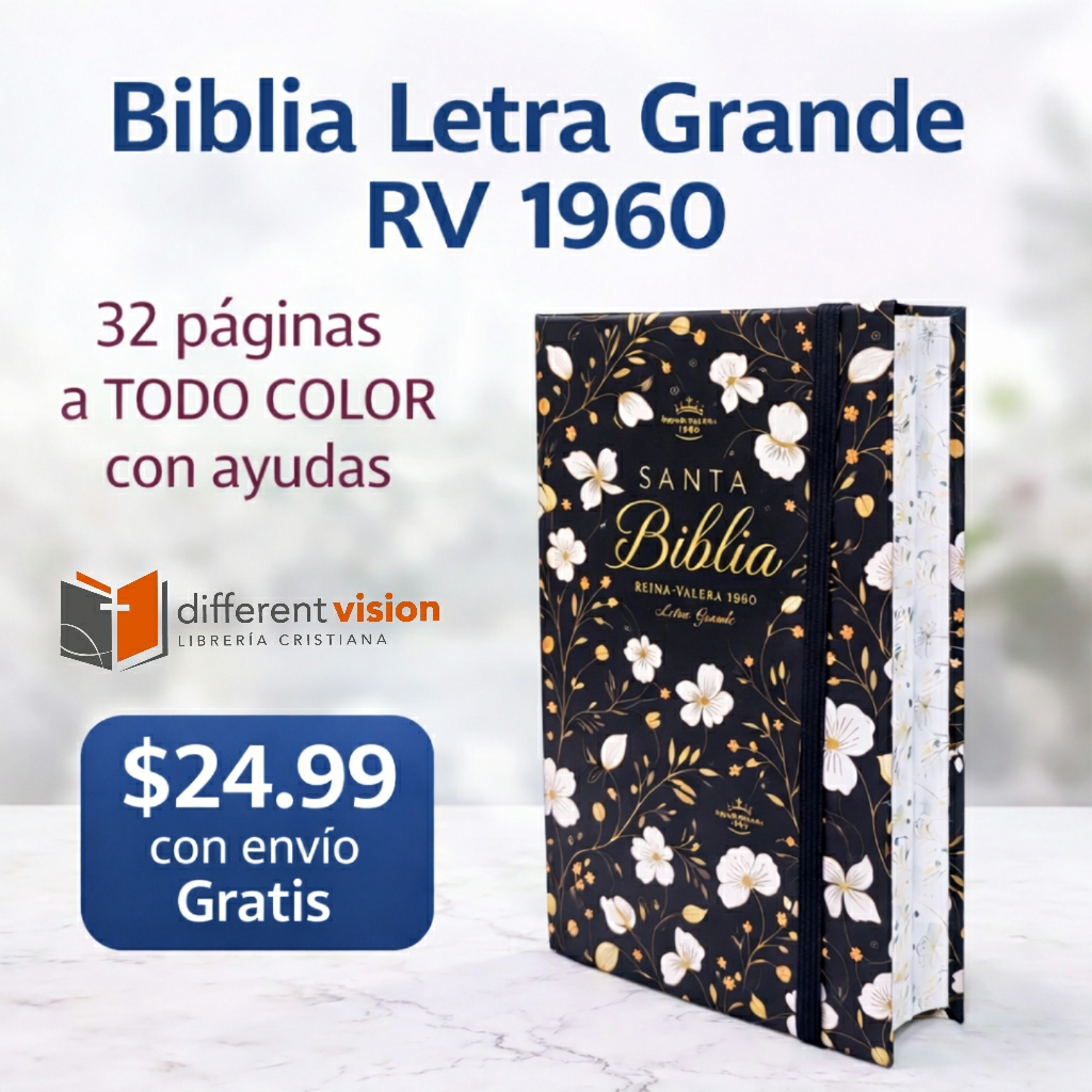 Biblia RVR60 Tamaño manual Letra Grande Tapa dura con elástico: Primavera Negra (Free Shipping)