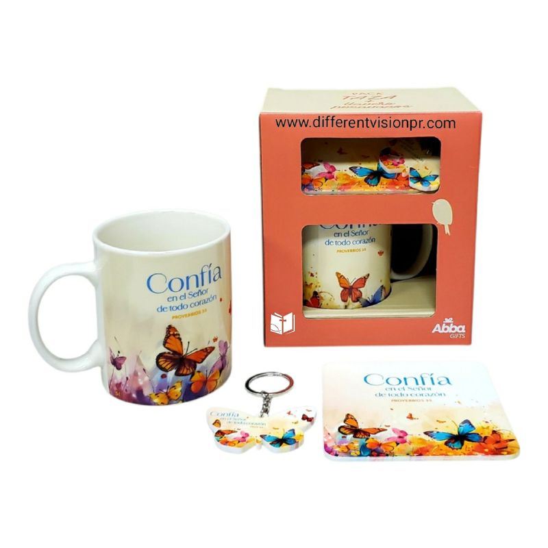 Pack Taza 12 OZ + llavero + Posavasos - Confía Pack Taza 12 OZ + llavero + Posavasos - Confía
