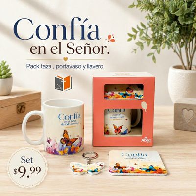 Pack Taza 12 OZ + llavero + Posavasos - Confía
