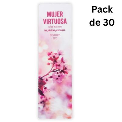 Pack de 30 Separadores en PVC Transparentes: Mujer virtuosa - Proverbios 31:10