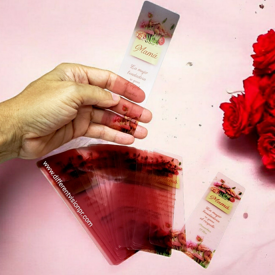 Pack de 30 Separadores en PVC Transparentes: Mamá - Proverbios 11:16