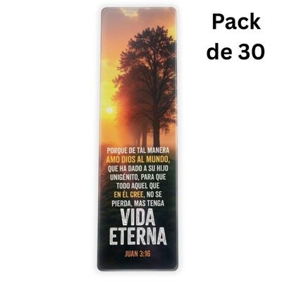 Pack de 30 Separadores en PVC Transparentes:  Vida eterna - Juan 3:16