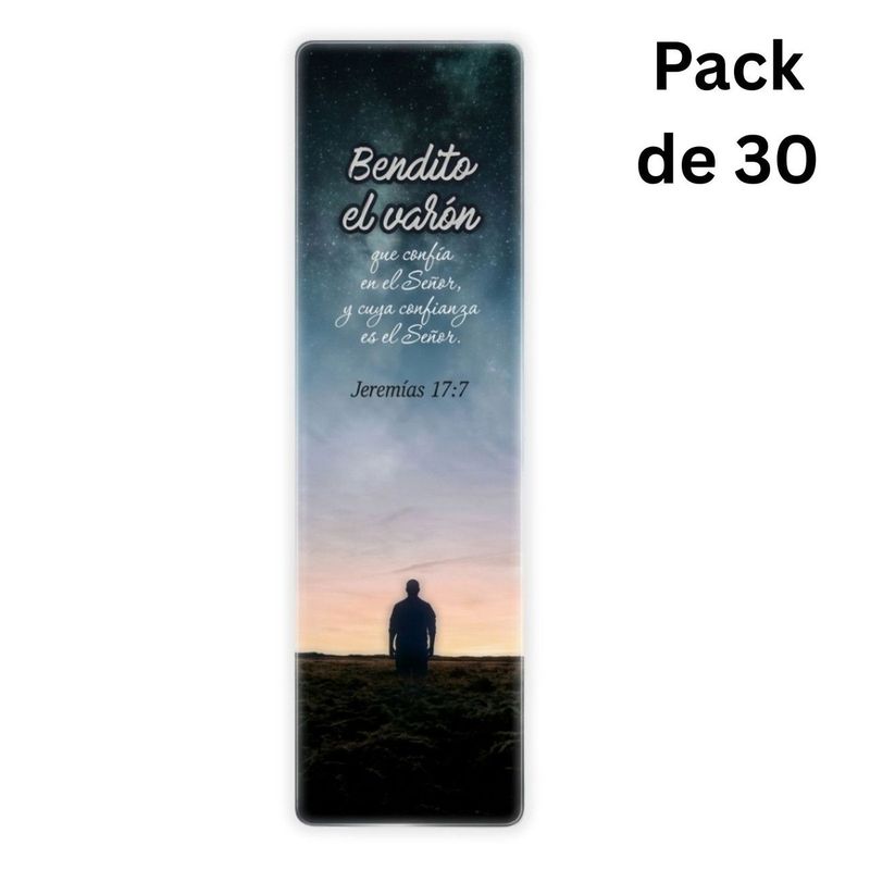 Pack de 30 Separadores en PVC Transparentes:  Bendito el varón - Jeremías 17:7