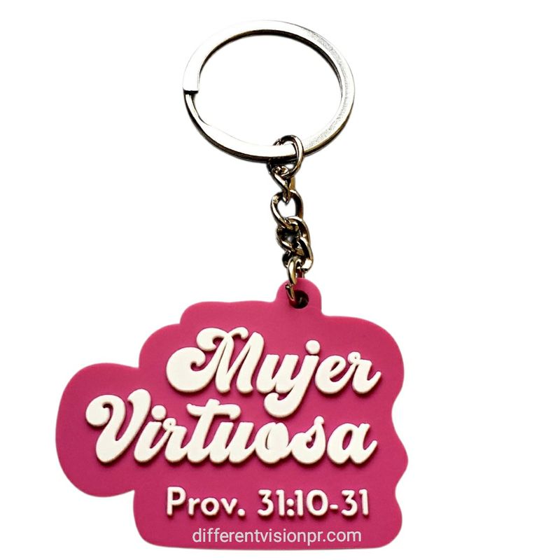 Llavero de caucho rosa - Mujer Virtuosa