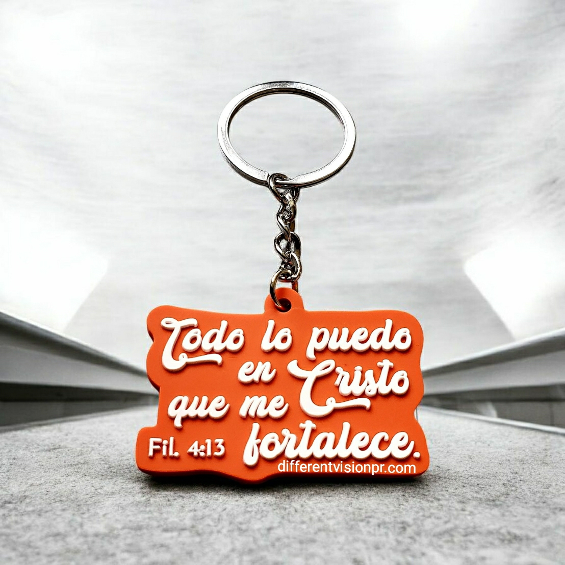 Llavero de caucho naranja - Todo lo puedo