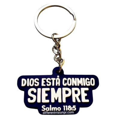 Llavero de caucho indigo -  Dios está contigo siempre