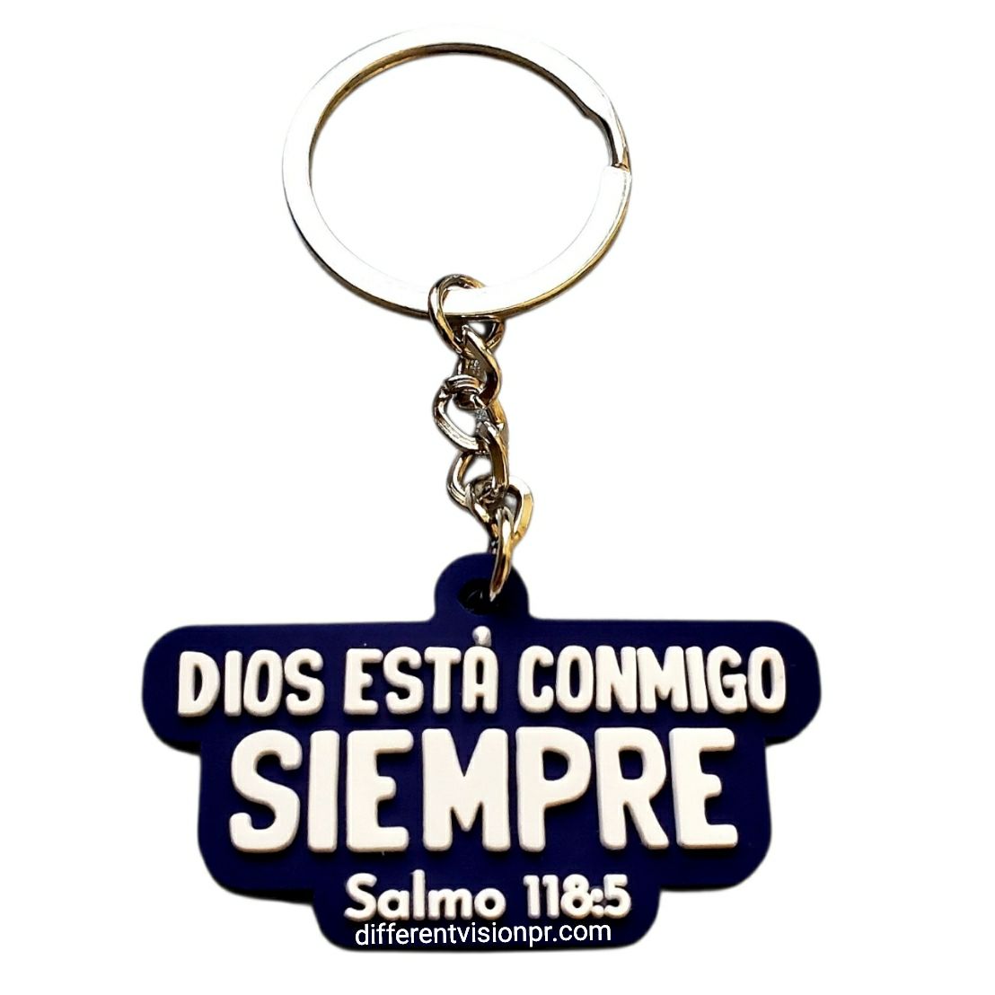 Llavero de caucho indigo - Dios está contigo siempre Llavero de caucho indigo - Dios está contigo siempre