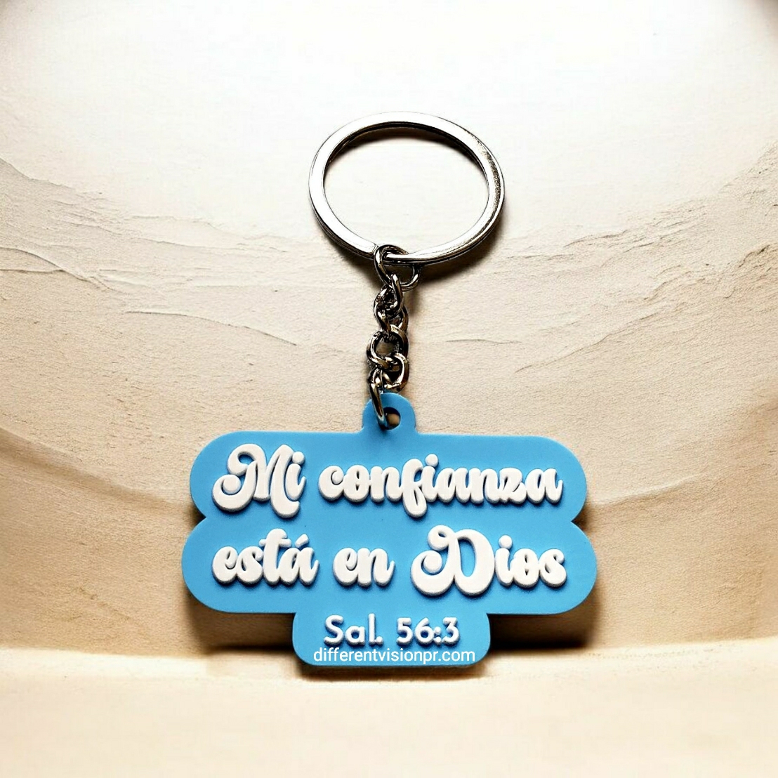 Llavero de caucho azul claro - Mi confianza