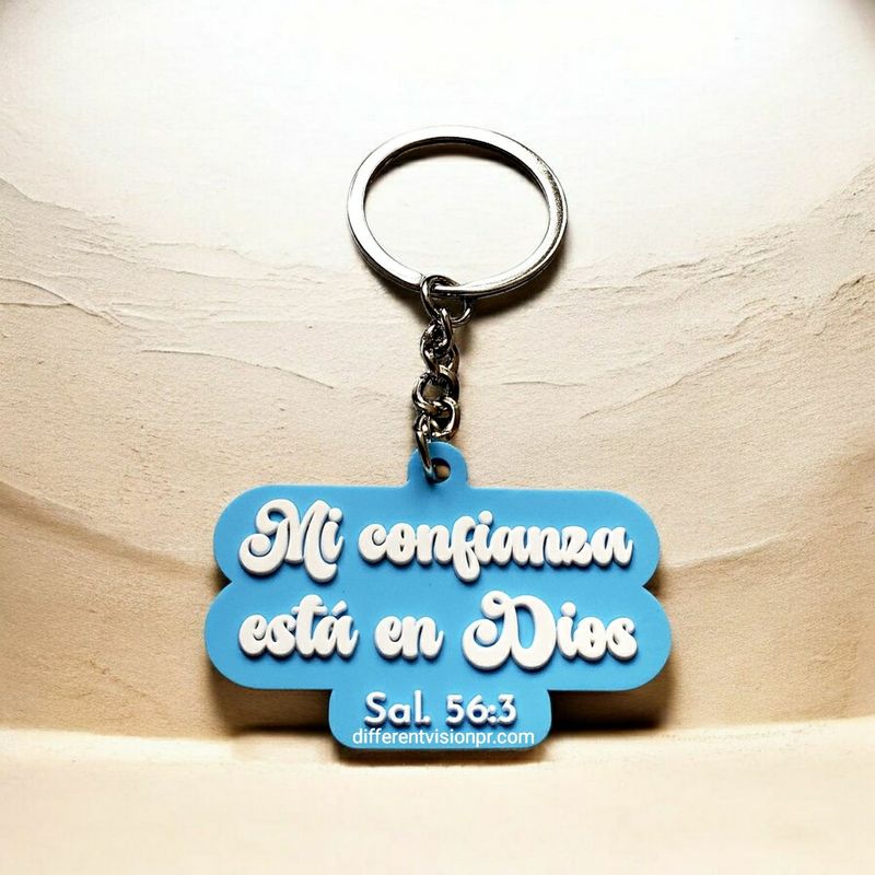 Llavero de caucho azul claro - Mi confianza