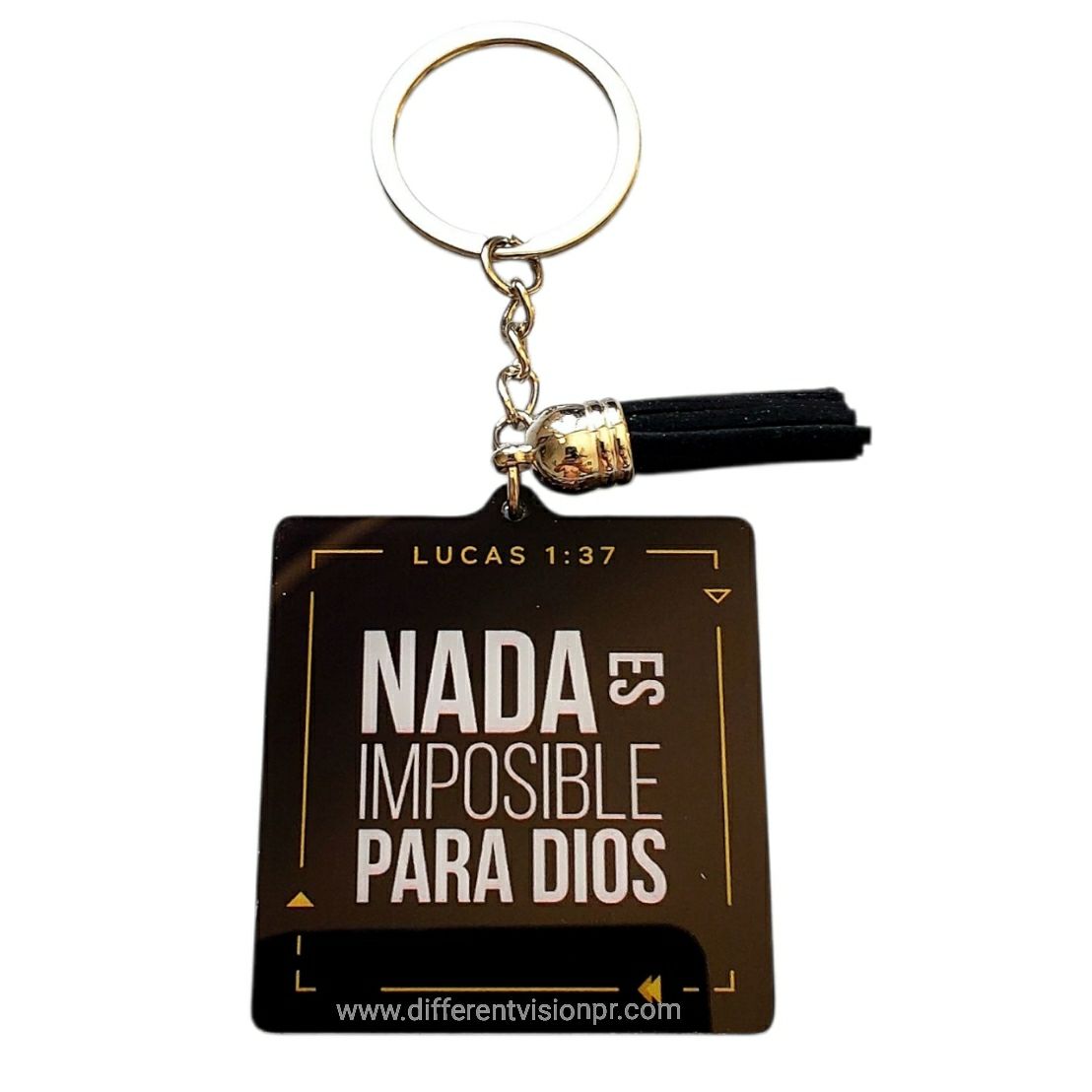 Llavero acrílico con pon pon decorativo - Nada es imposible para Dios