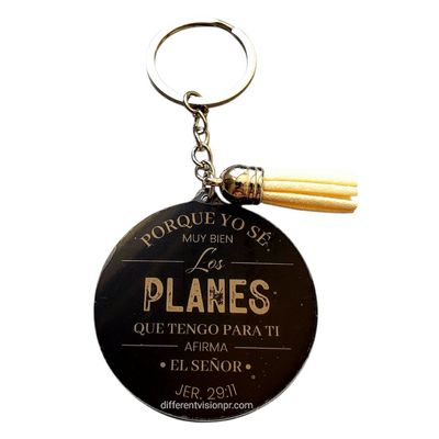 Llavero acrílico con pon pon decorativo - Porque yo sé muy bien los planes