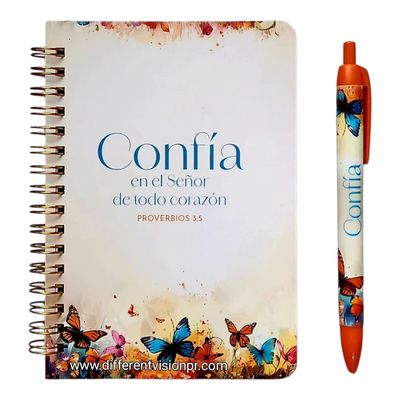 Pack libreta anillas con bolígrafo. (Confía en el Señor)