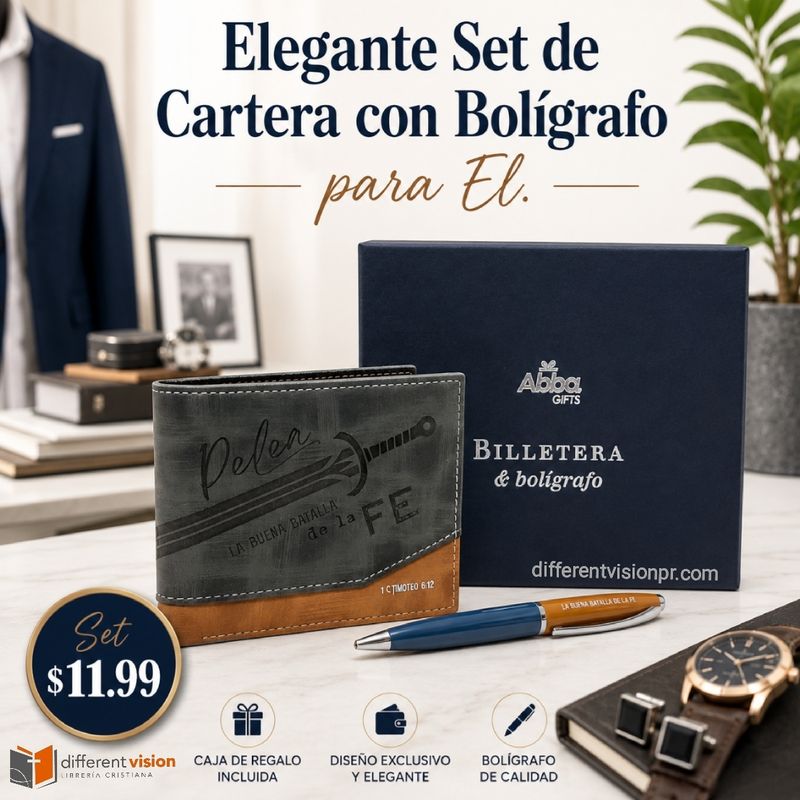 Pack de Cartera con Bolígrafo - Pelea la buena batalla de la fe