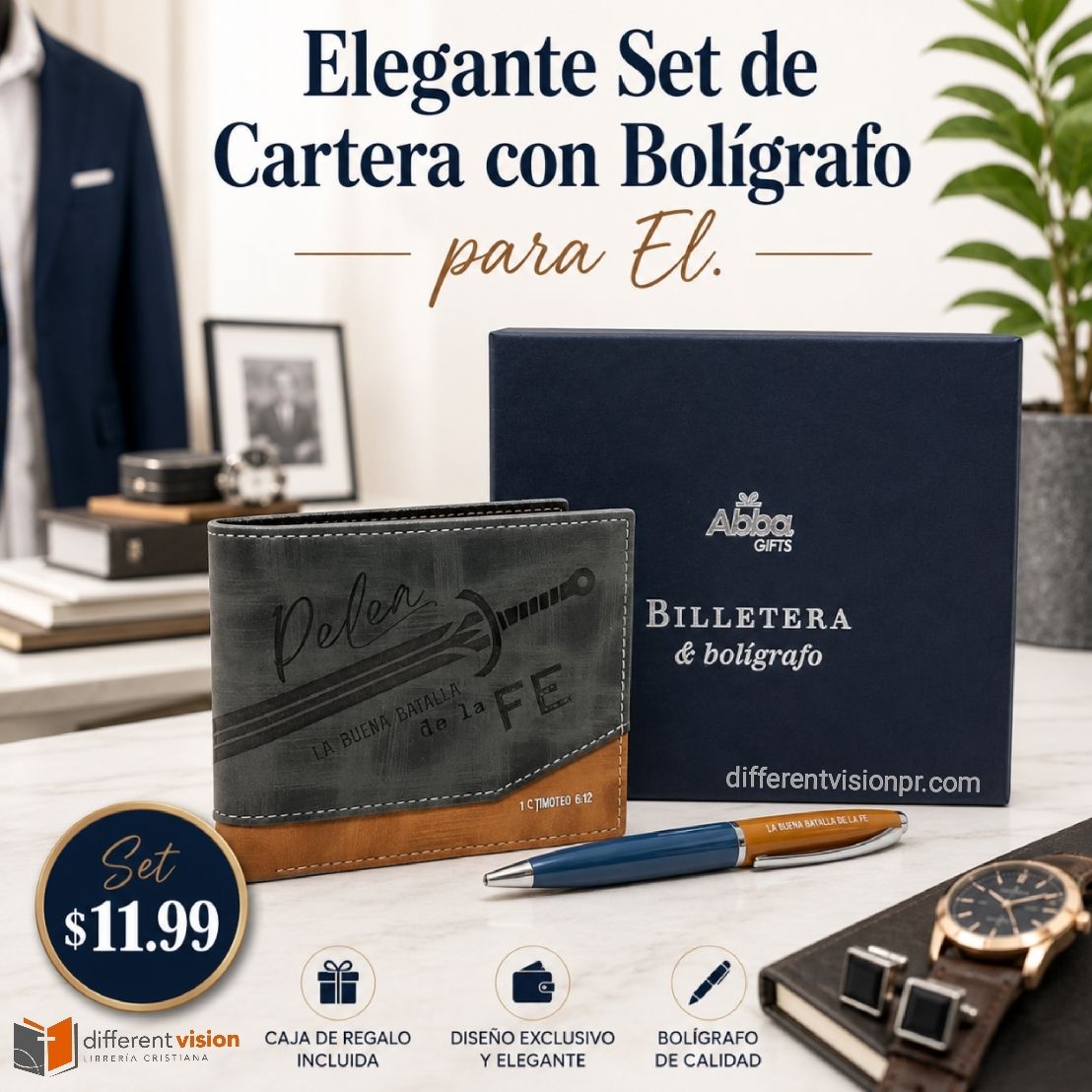 Pack de Cartera con Bolígrafo - Pelea la buena batalla de la fe