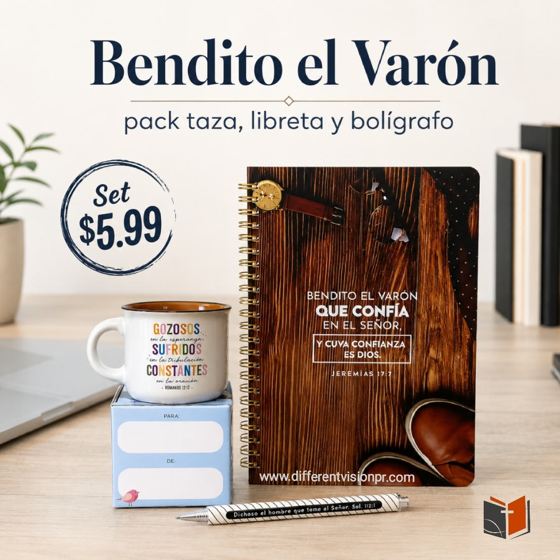 Pack, taza, libreta con bolígrafo ( Bendito el varón)