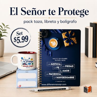 Pack, taza, libreta con bolígrafo ( El Señor te protege)