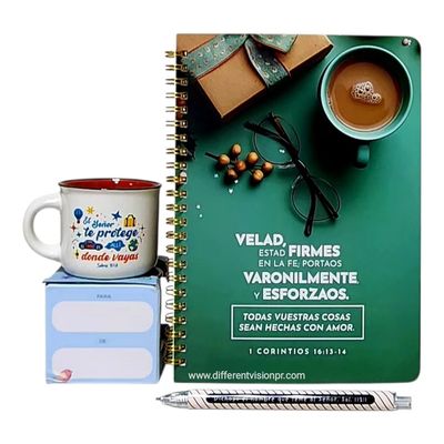 Pack, taza, libreta con bolígrafo (Firmes)
