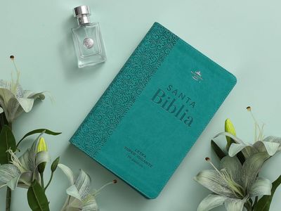 Biblia RV60 Letra Súper Gigante /piel Turquesa Floral con índice (Free Shipping)