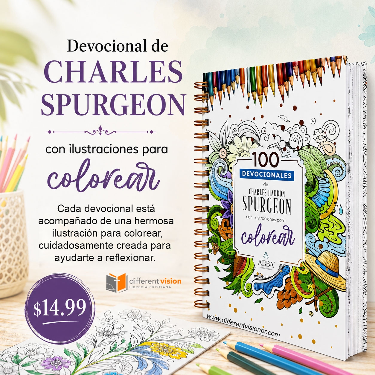 100 Devocionales para colorear: Charles Haddon Spurgeon (Free Shipping)