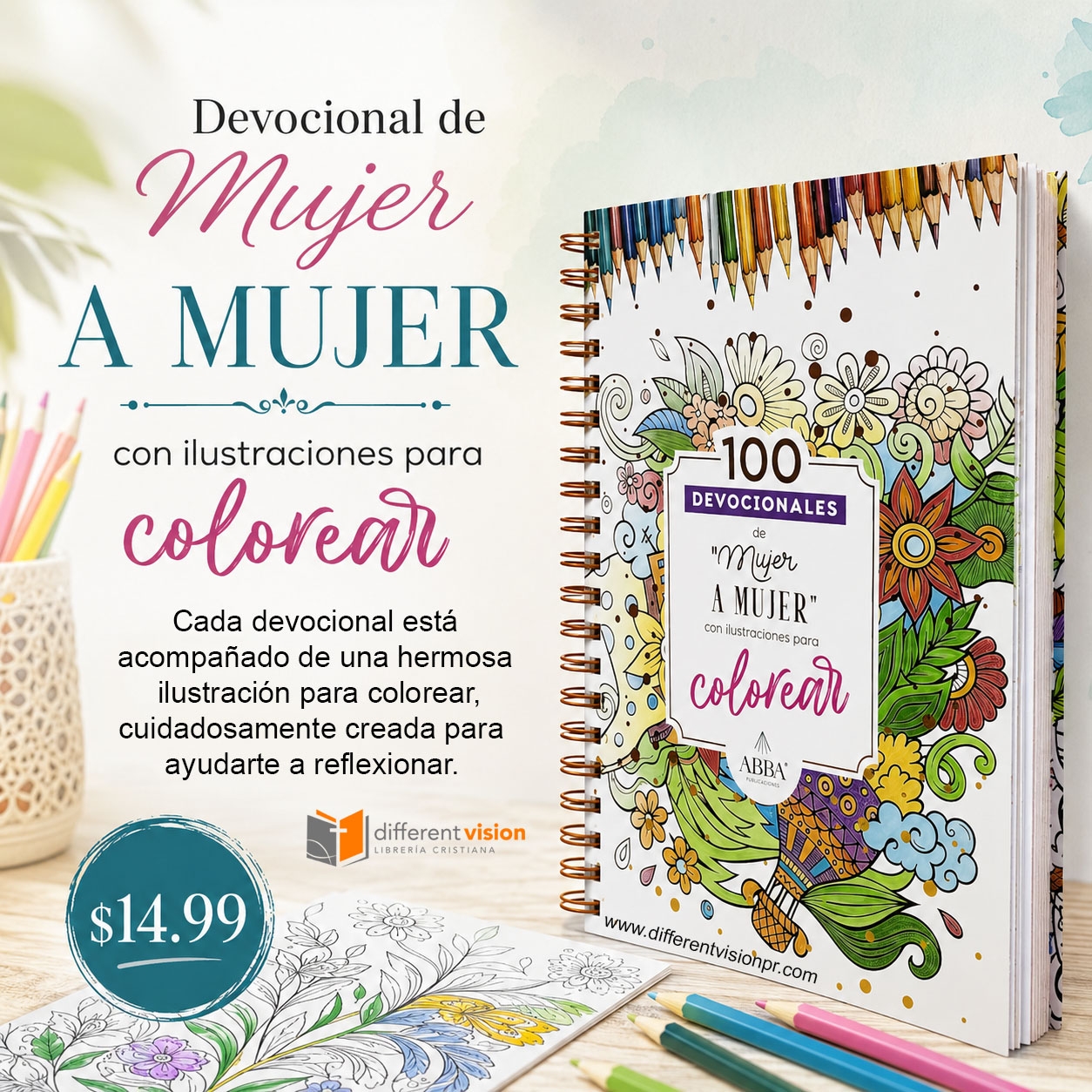 100 Devocionales para colorear: De Mujer a Mujer (Free Shiping)