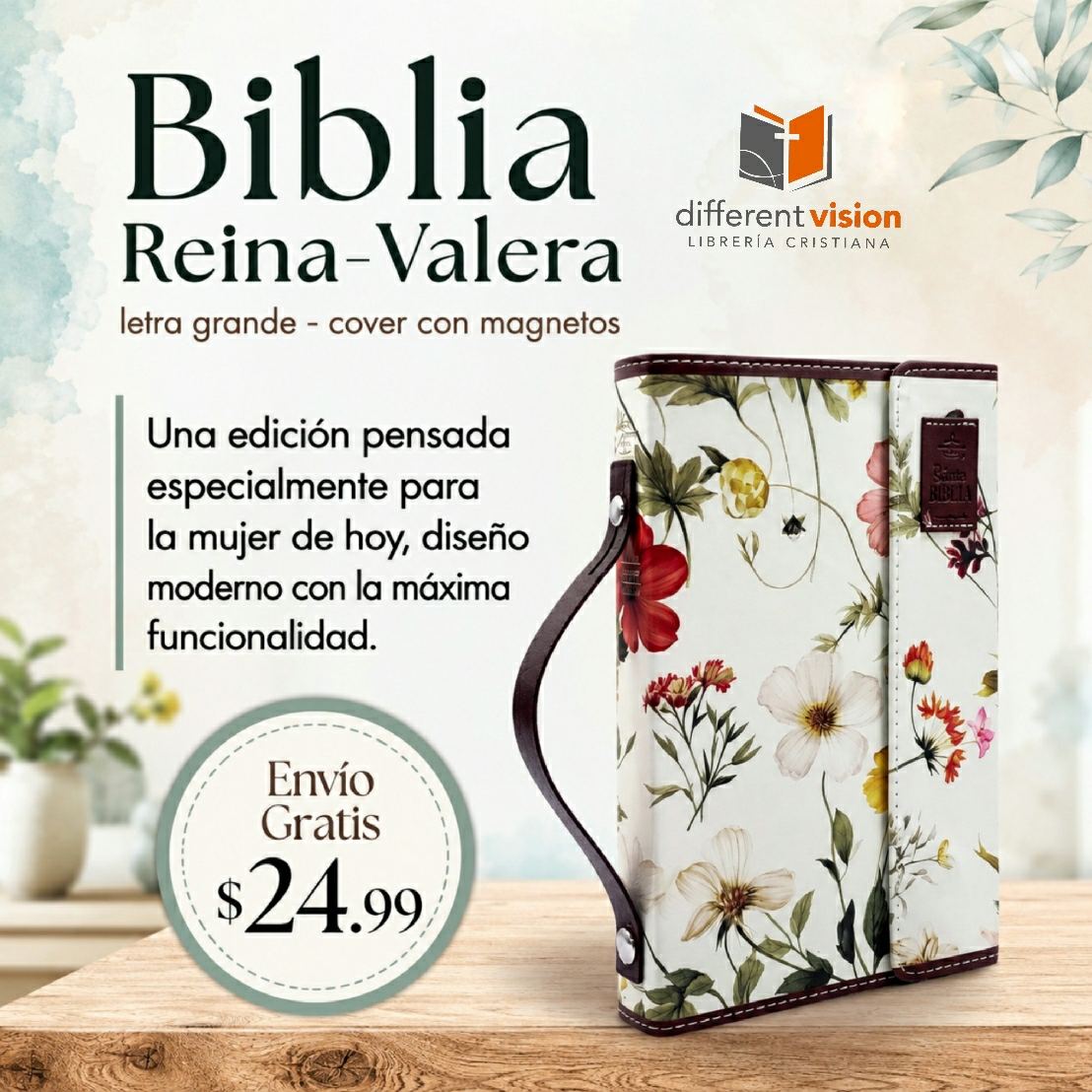 Biblia RVR60 Tamaño manual con broche y magnetos. Floral Otoñales (Free Shipping)