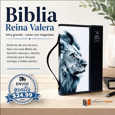 Biblia RVR60 Tamaño manual con broche y magnetos. León de Judá (Free Shipping)