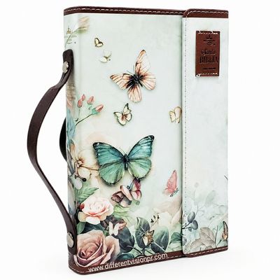 Biblia RVR60 Tamaño manual con broche y magnetos. Floral con mariposas (Free Shipping)