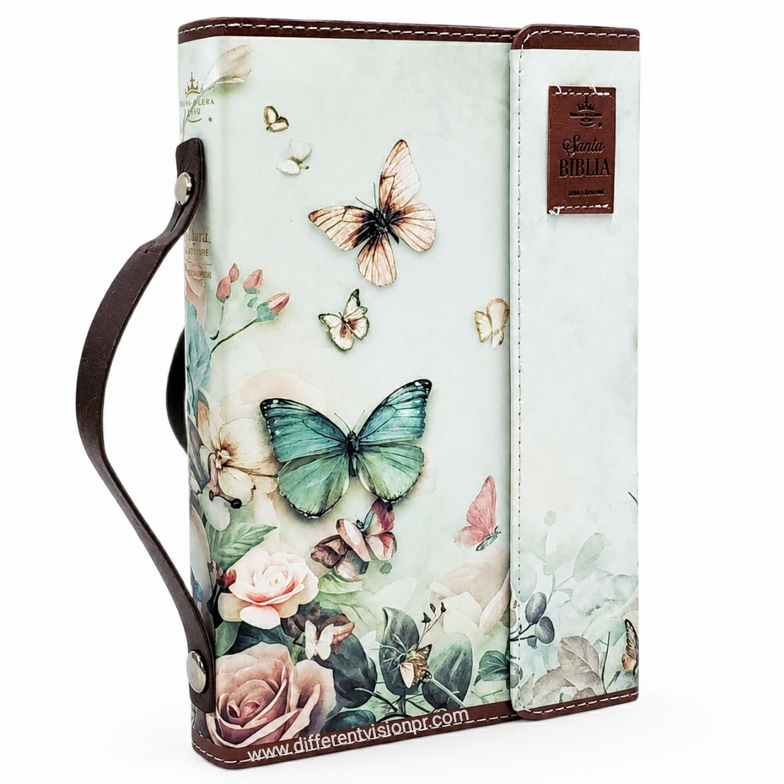 Biblia RVR60 Tamaño manual con broche y magnetos. Floral con mariposas (Free Shipping)