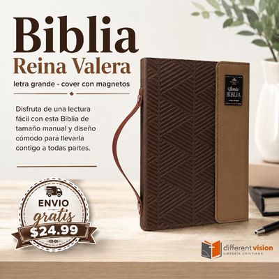 Biblia RVR60 Tamaño manual con broche y magnetos. Café/café (Free Shipping)