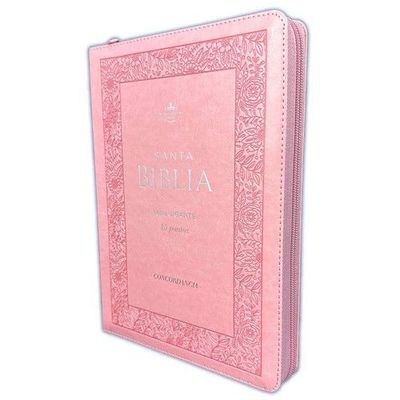 Biblia RVR 1960 Letra Gigante Símil Piel Rosa Flores con Índice con Cierre (Free Shipping)