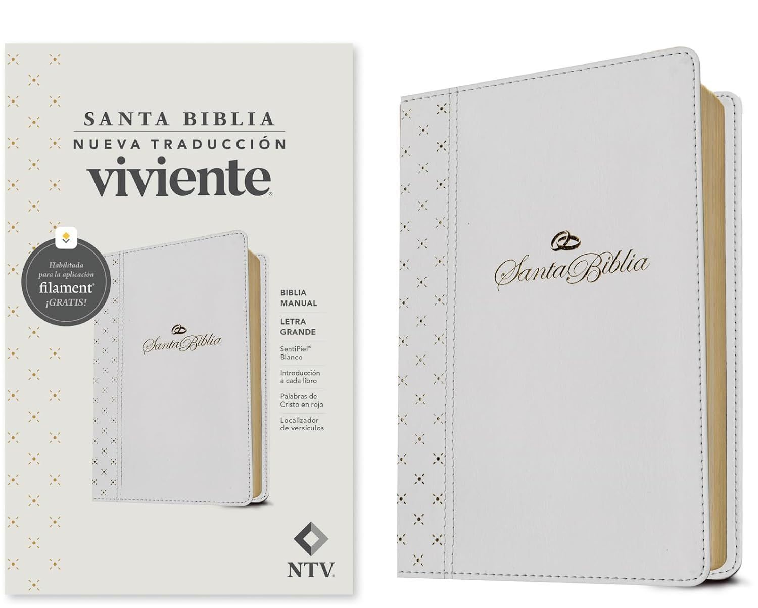 Biblia manual NTV, letra grande con Filament SentiPiel, Blanco (Free Shipping)