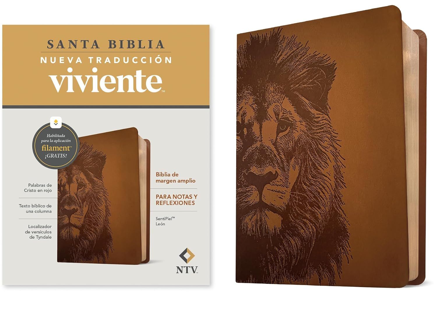 Biblia de margen amplio NTV con Filament, León (Free Shipping)