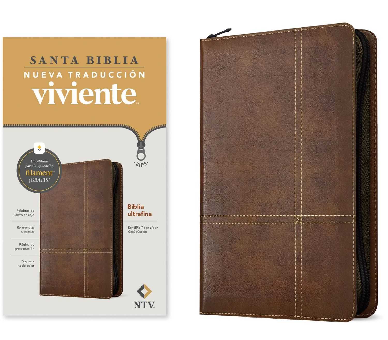 Biblia NTV ultrafina de zíper, con Filament Café (Free Shipping)